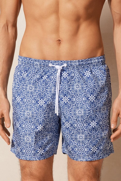 Intimissimi Blue Majolica Print Swim Trunks Blauw Wit Blauw | 58390IFAX