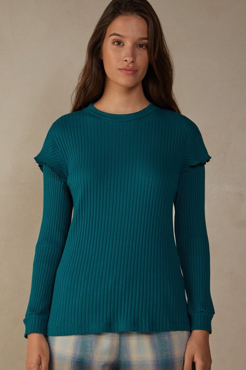 Intimissimi Cozy Mountains Long Sleeve Geribbeld Top Groen | 62071NQAS