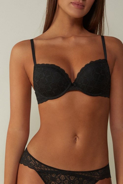 Intimissimi Elettra Super Push-up Bra in Kanten Zwart Zwart | 05482GCBJ