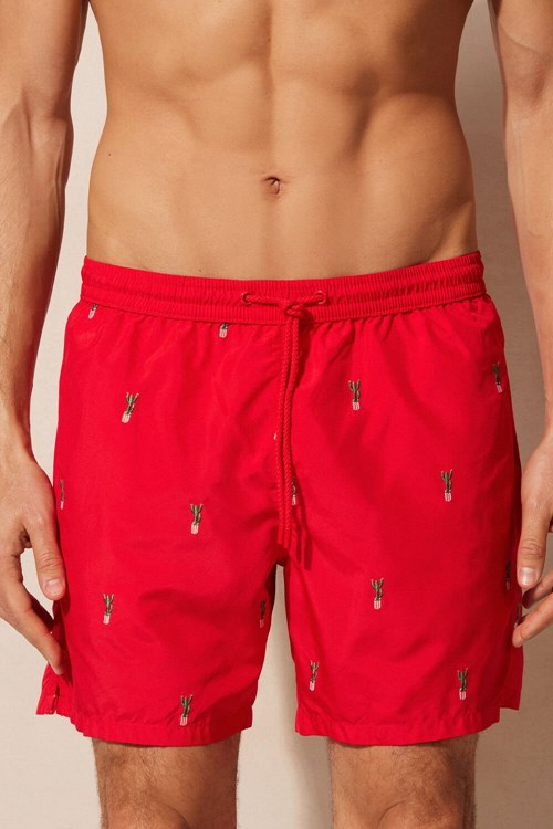 Intimissimi Embroidered Cactus Swim Trunks Rood | 51483YKAS