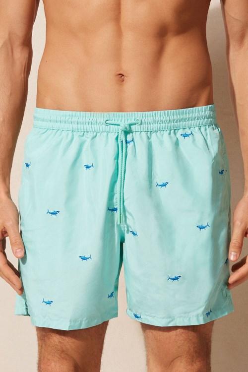 Intimissimi Embroidered Shark Swim Trunks Groen | 46103UXDI