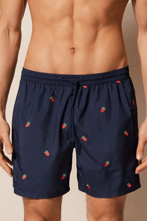 Intimissimi Embroidered Strawberry Swim Trunks Blauw Blauw | 53269THVK