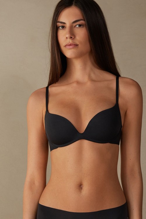 Intimissimi Gioia B Cup Microfiber Super Push-Up Bra Zwart Zwart | 96518PUEV