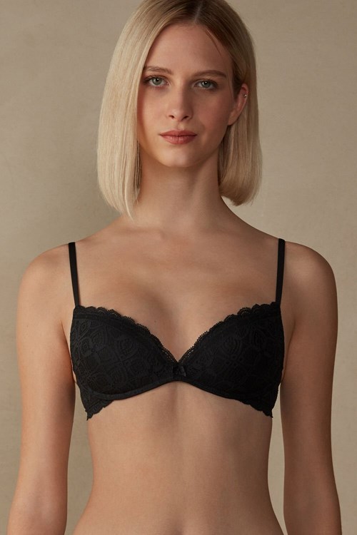 Intimissimi Gioia Super Push-Up Bra in Kanten Zwart Zwart | 31578NJXV