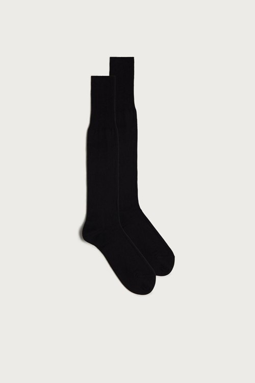 Intimissimi Hoge Cashmere-Silk-Katoenen Blend Socks Zwart Zwart | 42670GXCZ