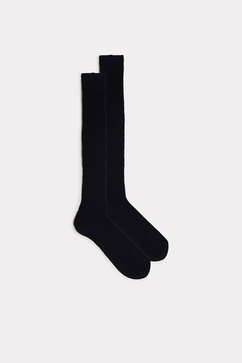 Intimissimi Hoge Geribbeld Egyptian Katoenen Socks Blauw Blauw | 49105DYUV