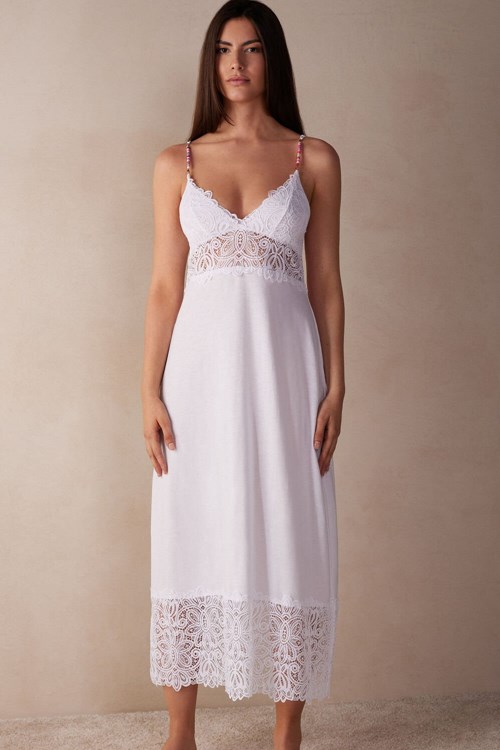 Intimissimi Hot Summer Days Long Nightgown in Supima® Ultrafresh Katoenen Wit Wit | 02147CBPQ