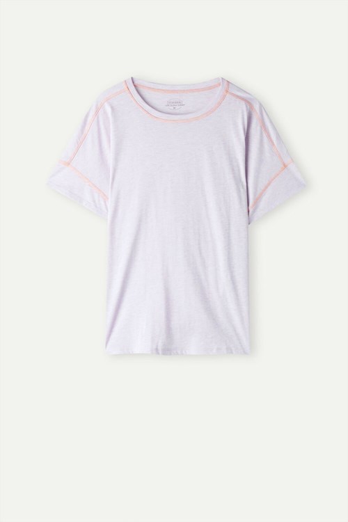 Intimissimi Iris and Apricot Kort Sleeve Supima® Ultrafresh Katoenen Top Violet - 3059 - Bianco | 75240JFPS