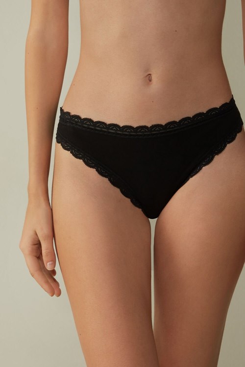 Intimissimi Katoenen and Kanten Brazilian Zwart | 75916DNMJ