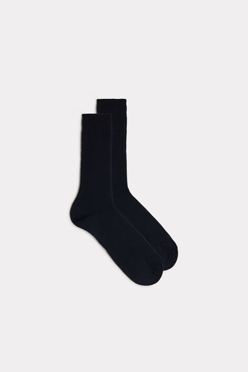 Intimissimi Kort Geribbeld Egyptian Katoenen Socks Blauw Blauw | 04271CWTP