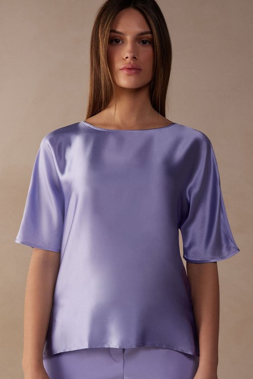 Intimissimi Kort Sleeve Silk and Modal Top Lavendel | 32816GKEN