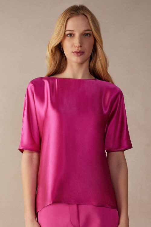 Intimissimi Kort Sleeve Silk and Modal Top Roze Roze | 84095XKAY