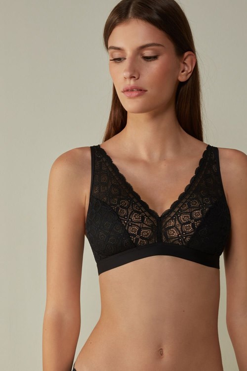 Intimissimi Lara Triangle Bra in Kanten Zwart Zwart | 35286RLZO