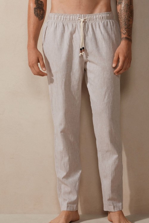 Intimissimi Linen and Katoenen Full Length Pants Wit | 80167FVEW