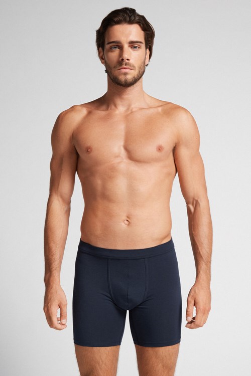 Intimissimi Long Boxers in Stretch Supima® Katoenen Blauw Blauw | 17943ELAD