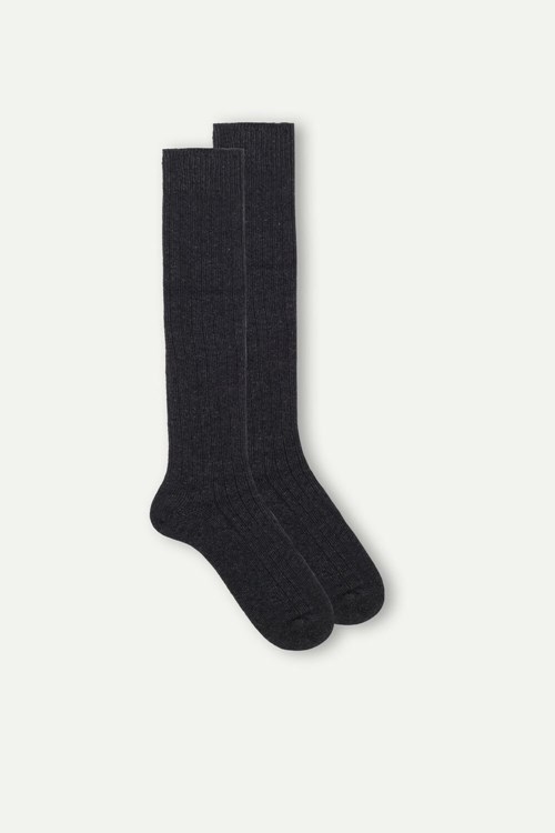 Intimissimi Long Geribbeld Socks in Cashmere and Wol Grijs | 51074PYGE