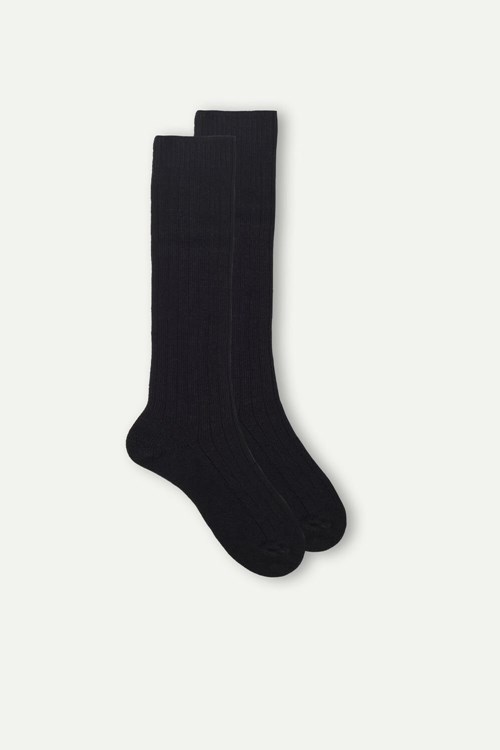 Intimissimi Long Geribbeld Socks in Cashmere and Wol Zwart Zwart | 69805NWCY