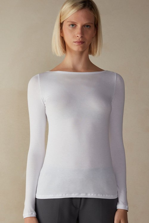 Intimissimi Long Sleeve Bateau Neck Top in Micromodal Wit Wit | 35048OUYD