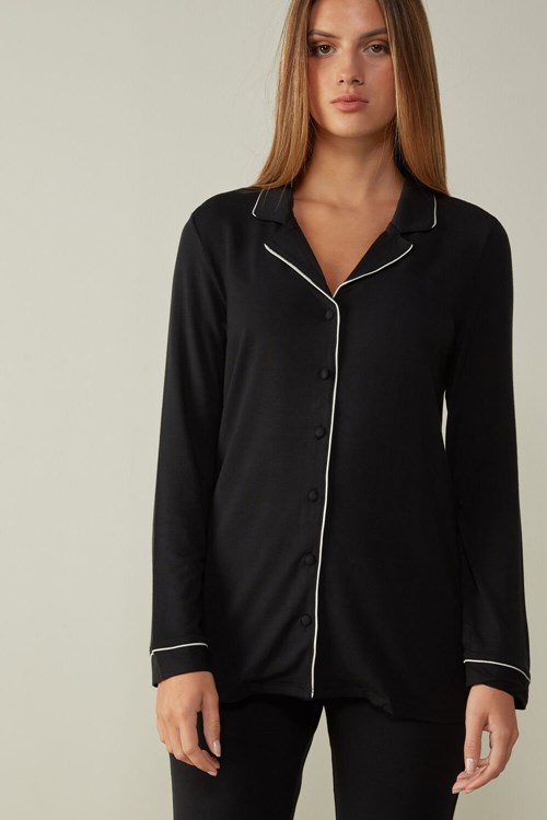 Intimissimi Long-Sleeve Micromodal Pajama Top Zwart Zwart | 02419WEXR