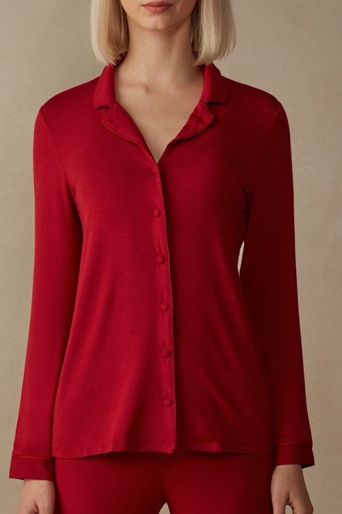 Intimissimi Long-Sleeve Micromodal Pajama Top Rood Rood | 39752SXFN