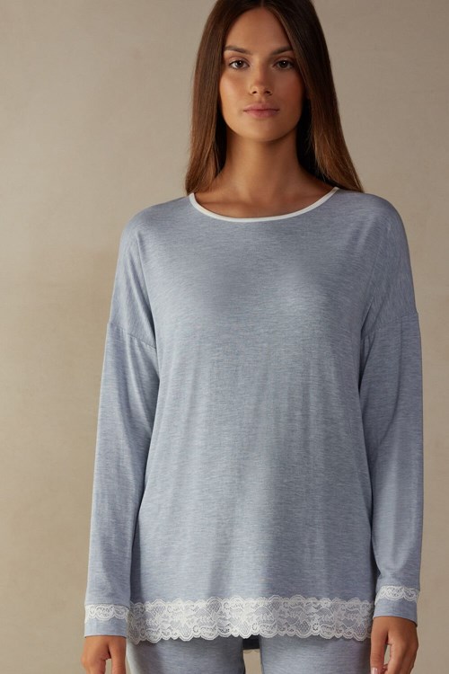 Intimissimi Long-Sleeve Round-Neck Modal Top Lichtblauw Lichtblauw | 24670GKQI