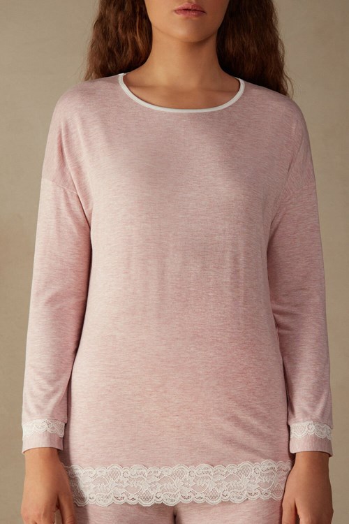 Intimissimi Long-Sleeve Round-Neck Modal Top Roze Lichtroze | 57048MBEI