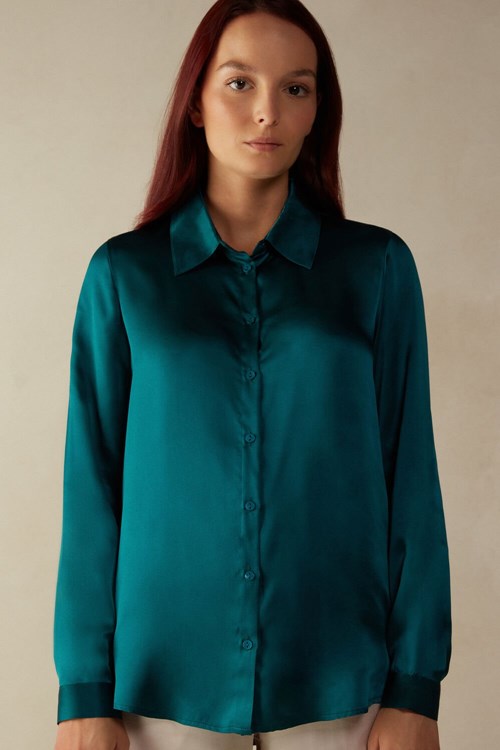 Intimissimi Long Sleeve Silk Shirt Groen | 28403KJMQ