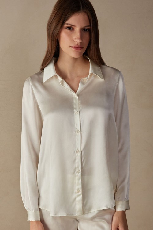 Intimissimi Long Sleeve Silk Shirt Wit | 13204FBJA