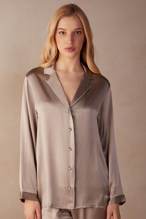 Intimissimi Mannish-Cut Jacket in Silk Satin Beige | 14928OVJF