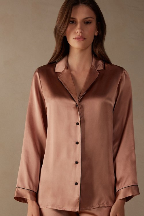 Intimissimi Mannish-Cut Jacket in Silk Satin Roze | 84593TPCI