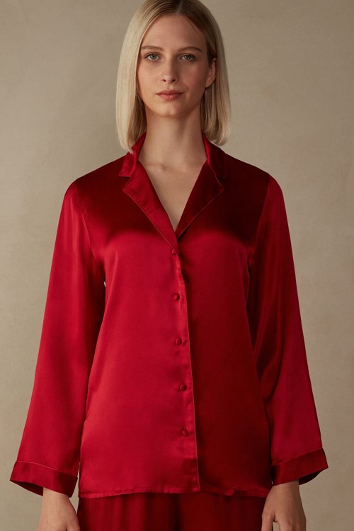 Intimissimi Mannish-Cut Jacket in Silk Satin Rood Rood | 97254IVJA