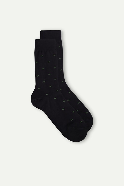 Intimissimi Men’s Kort Socks in Patterned Lisle Katoenen Zwart Zwart | 13268HPOV