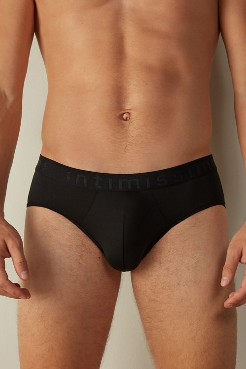 Intimissimi Microfiber Briefs with Logo Detail Zwart Zwart | 08569CZOT