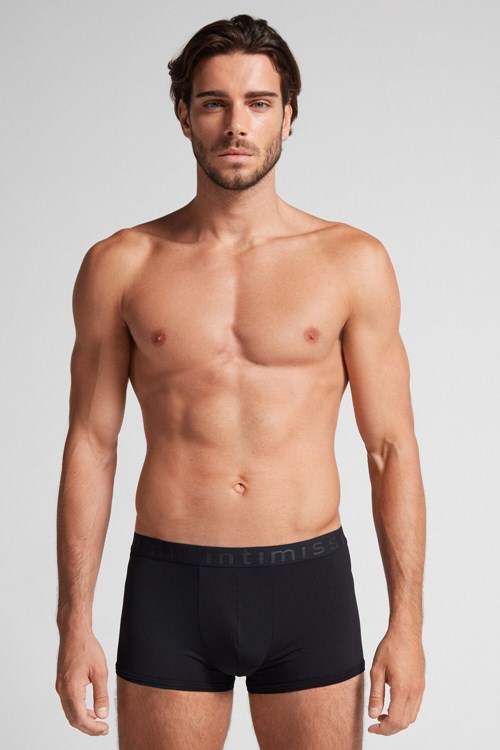 Intimissimi Microfiber Logo Boxer Shorts Zwart Zwart | 06587TMEH