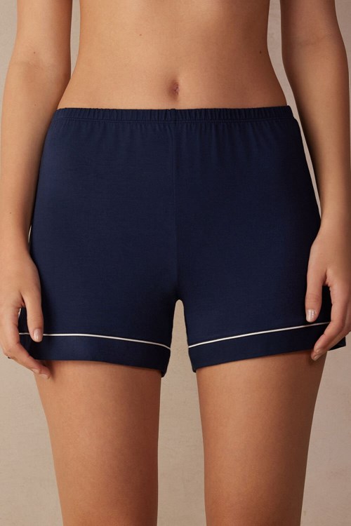 Intimissimi Modal Shorts with Contrast Trim Blauw Blauw | 74281NHSR