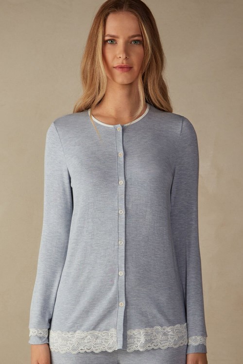 Intimissimi Modal and Kanten Cardigan Lichtblauw Lichtblauw | 16724KRNV