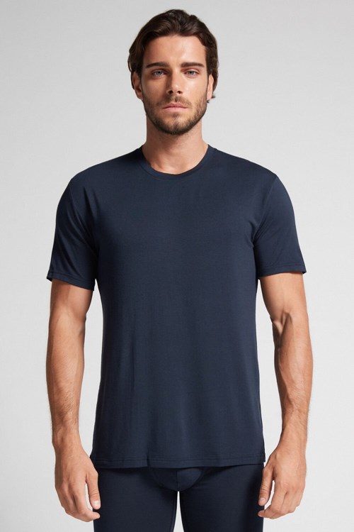 Intimissimi Modal and Silk T-shirt Blauw Blauw | 62843UWDH