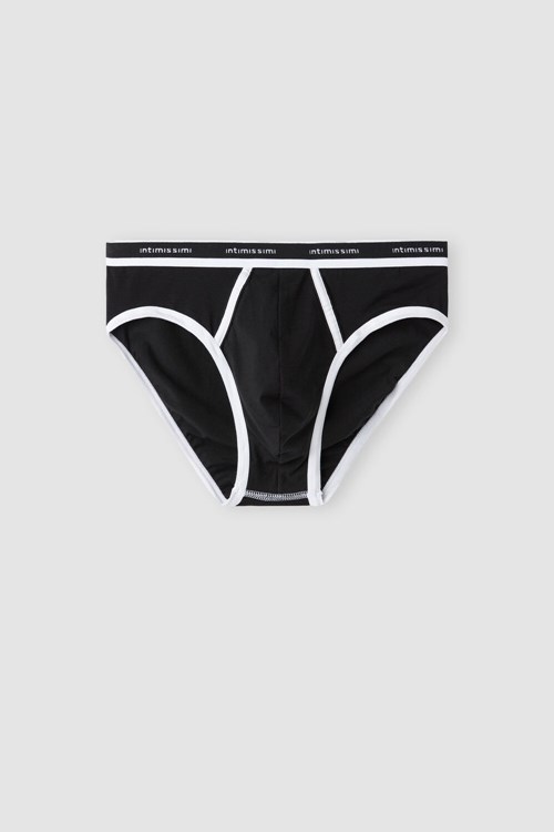 Intimissimi Natural Fresh Supima® Katoenen Briefs with Logo Zwart Zwart Wit | 40681DLEV