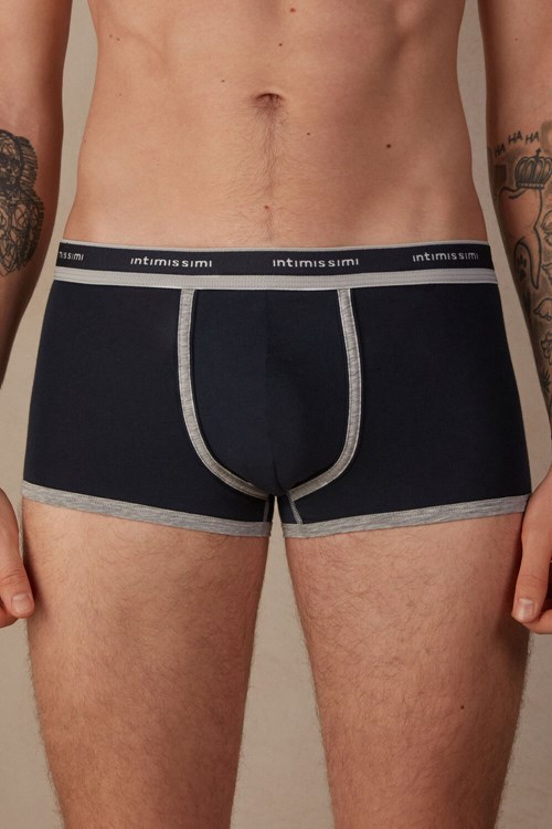 Intimissimi Natural Fresh Supima® Katoenen Boxers with Logo Blauw Blauw Lichtgrijs | 89204RJFV