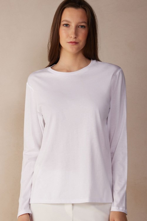 Intimissimi Oversized Long Sleeve Top in Supima® Katoenen Wit Wit | 13092WSGB