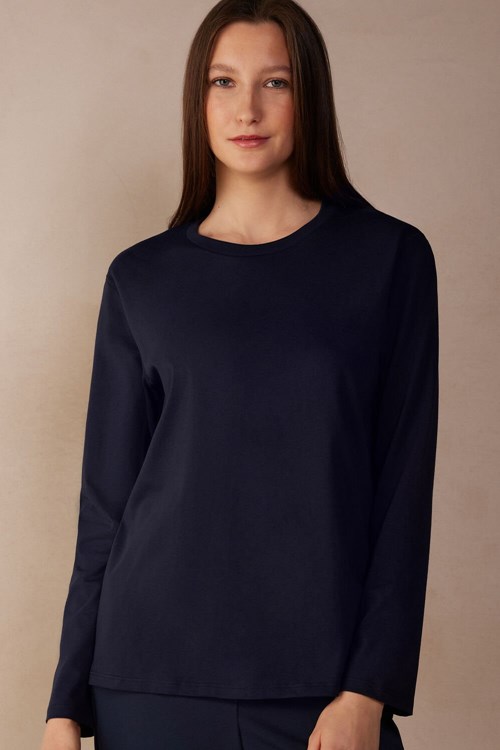 Intimissimi Oversized Long Sleeve Top in Supima® Katoenen Blauw Blauw | 64837KXNJ