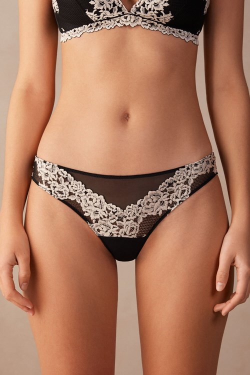 Intimissimi Pretty Flowers Brazilian Gekleurd Zwart | 42870VCSL