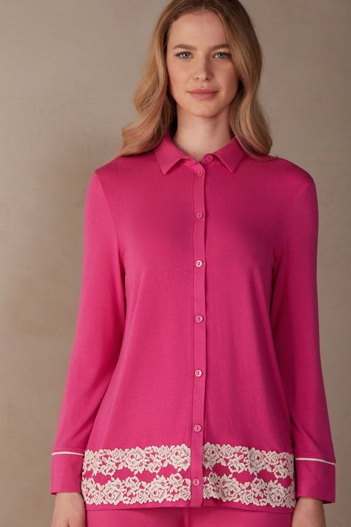 Intimissimi Pretty Flowers Button Up Shirt in Modal Roze Roze | 04689EYJH