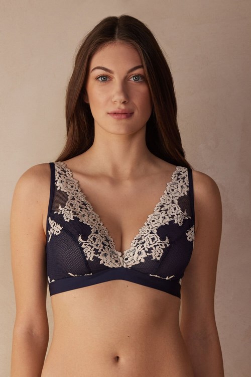 Intimissimi Pretty Flowers Lara Triangle Bra Blauw Diepblauw | 36751ZOTU