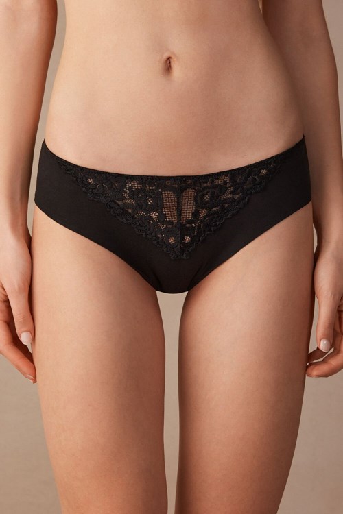 Intimissimi Pretty Flowers Seamless Katoenen Panties Zwart Zwart | 45106NQEF