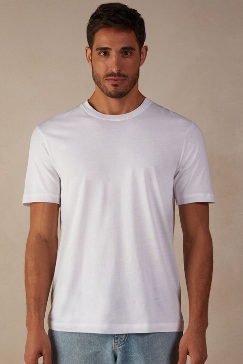 Intimissimi Regular Fit T-Shirt in Extrafine Supima® Katoenen Wit Wit | 72315ISDY