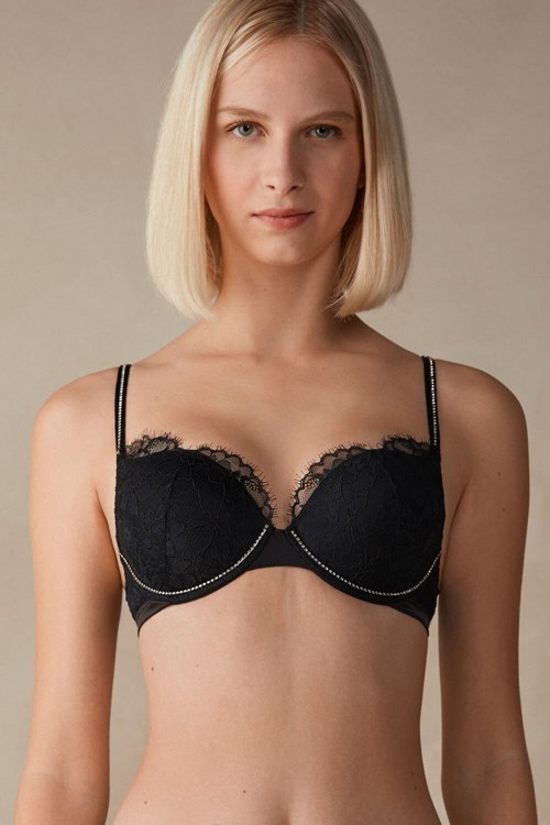 Intimissimi Shine High Like Stars Elettra Super Push-up Bra Zwart Zwart | 76895OYIB