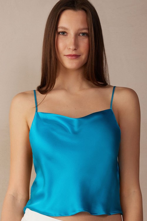 Intimissimi Silk Crop Camisole Blauw Turquoise | 34950TNSJ