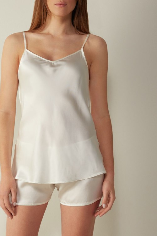 Intimissimi Silk Satin Top with V-neckline Wit | 40582CQYF