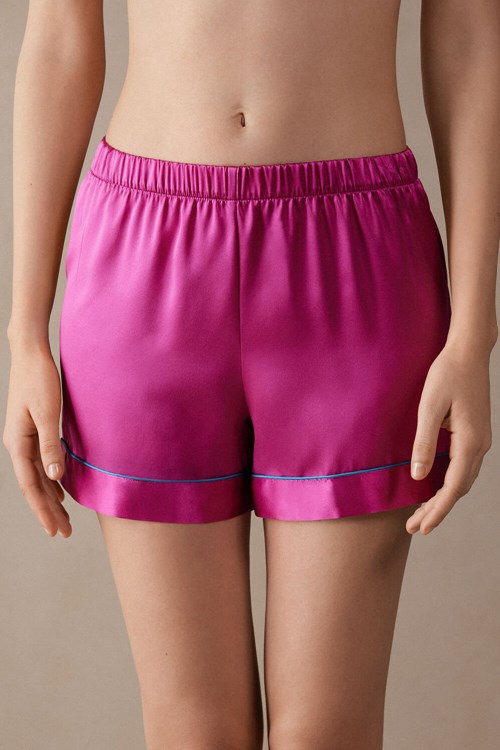 Intimissimi Silk Shorts with Contrast Trim Roze Roze | 27396LIBD